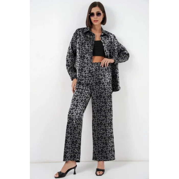 6699 Leopar Desenli Alt Üst Takım - Siyah