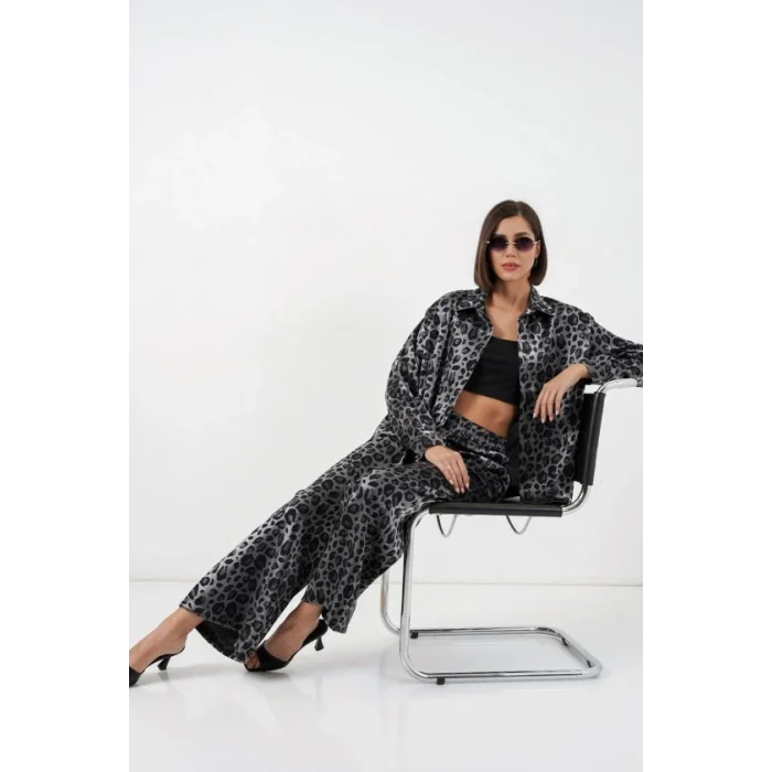 6699 Leopar Desenli Alt Üst Takım - Siyah