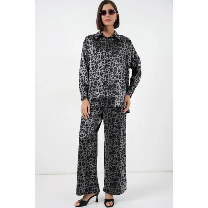 6699 Leopar Desenli Alt Üst Takım - Siyah
