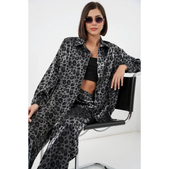 6699 Leopar Desenli Alt Üst Takım - Siyah