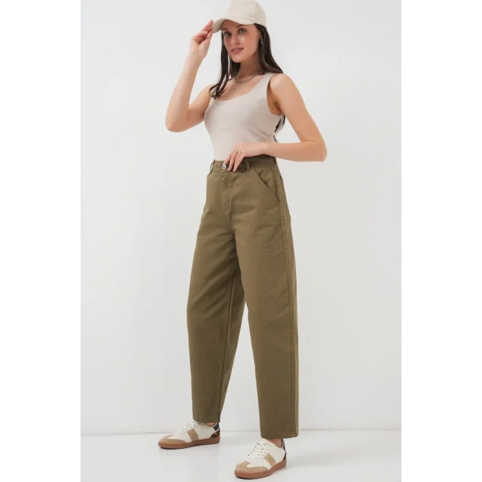 6703 Yüksek Bel Kot Pantolon - Haki