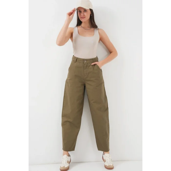 6703 Yüksek Bel Kot Pantolon - Haki