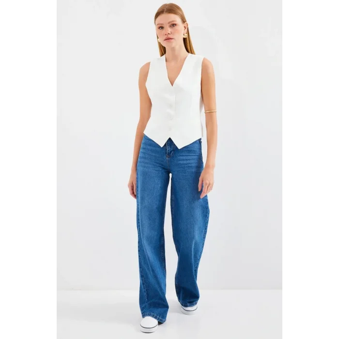 6796 Kısa Dokuma Yelek - Ekru