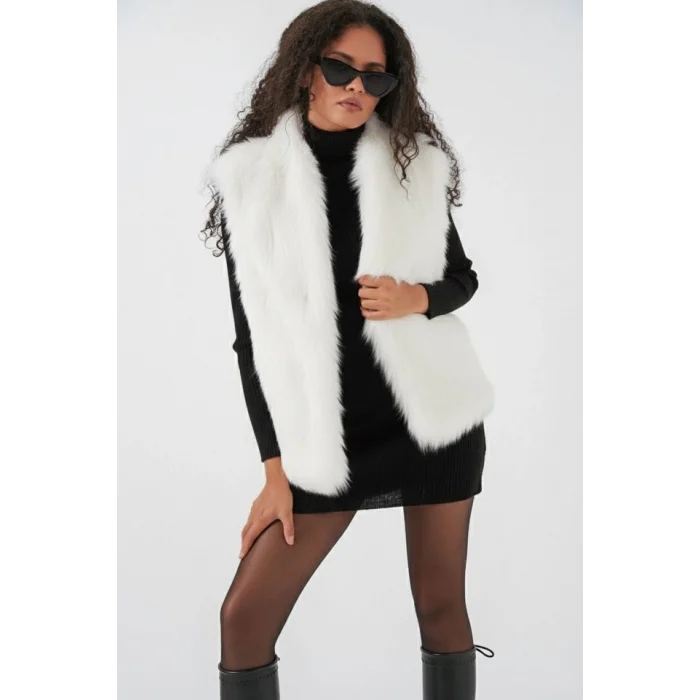 6804 Kürklü Yelek - Beyaz