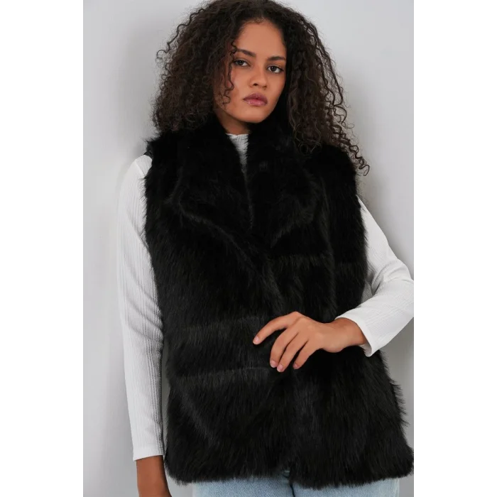 6804 Kürklü Yelek - Siyah