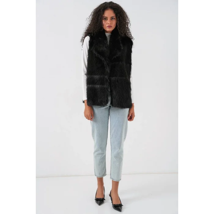 6804 Kürklü Yelek - Siyah