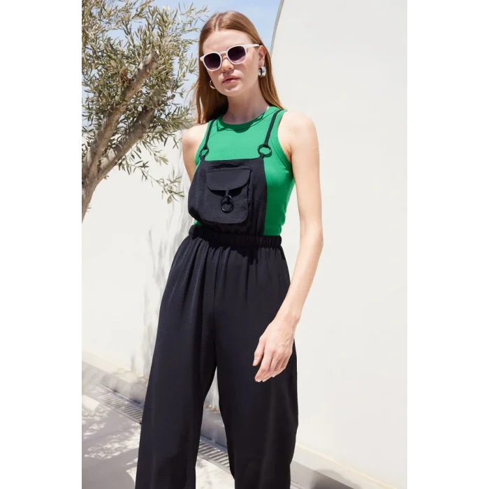 7023 Askılı Bahçıvan Tulum - Siyah