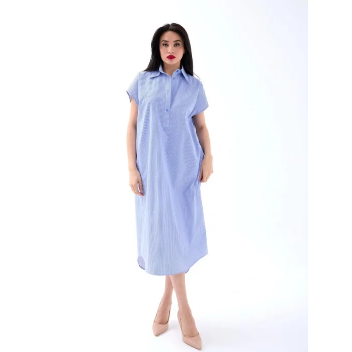 7450 ELBİSE-MAVİ BEYAZ ÇİZGİLİ