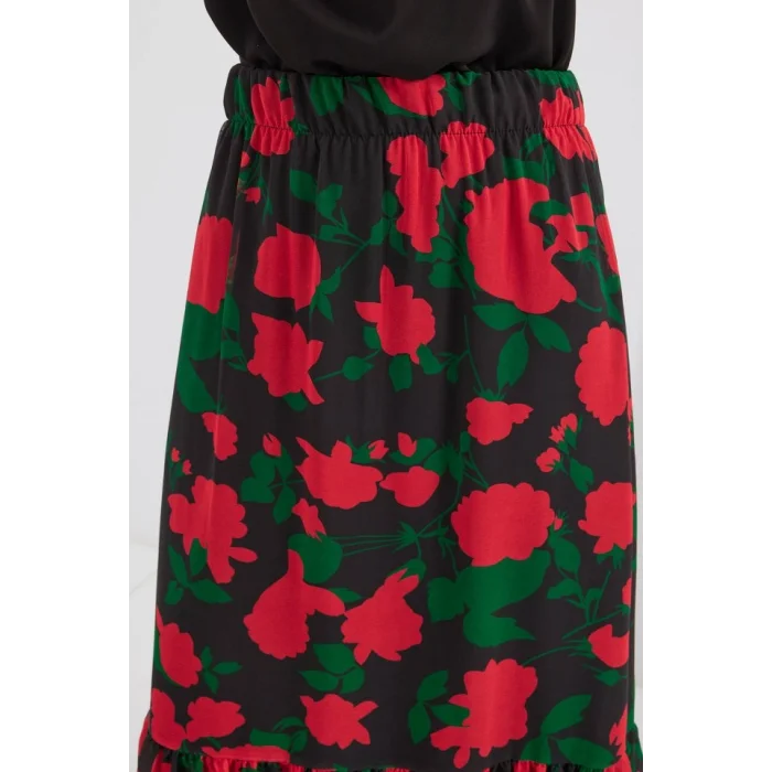 8010 Desenli Şifon Etek - F. Siyah