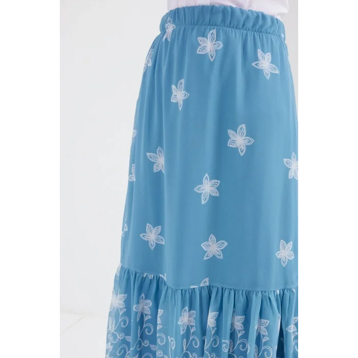 8010 Desenli Şifon Etek - İndigo