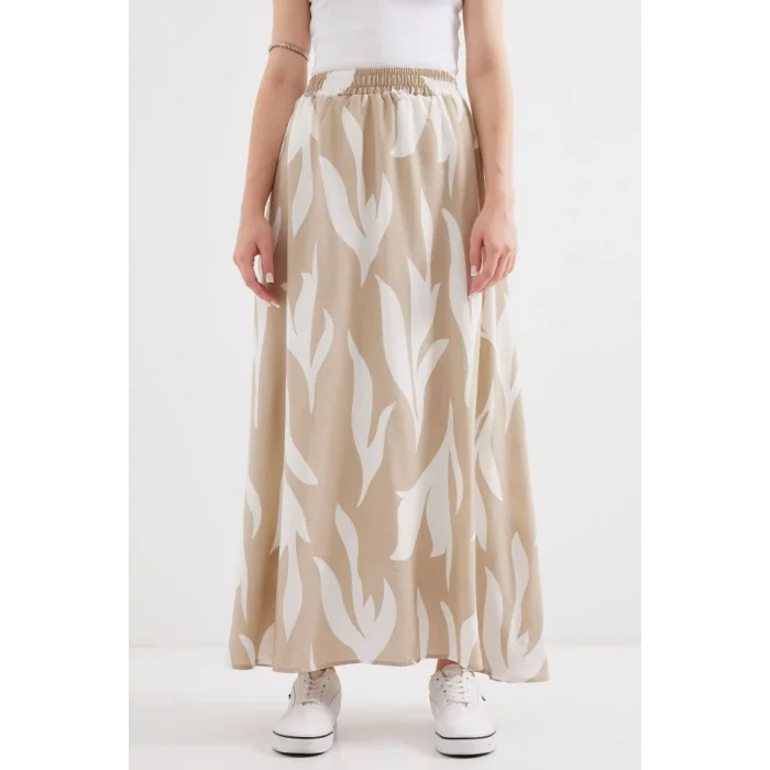 8028 Desenli Uzun Etek - Bej
