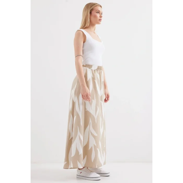 8028 Desenli Uzun Etek - Bej