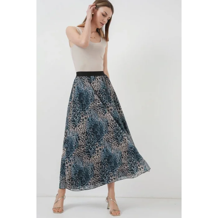 8032 Uzun Şifon Etek - İndigo