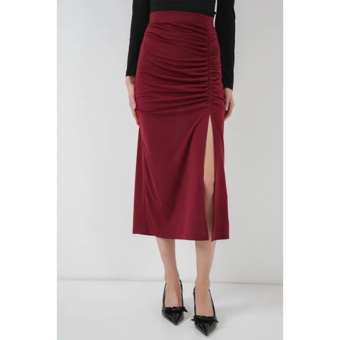 8033 Sandy Yırtmaçlı Etek - Bordo