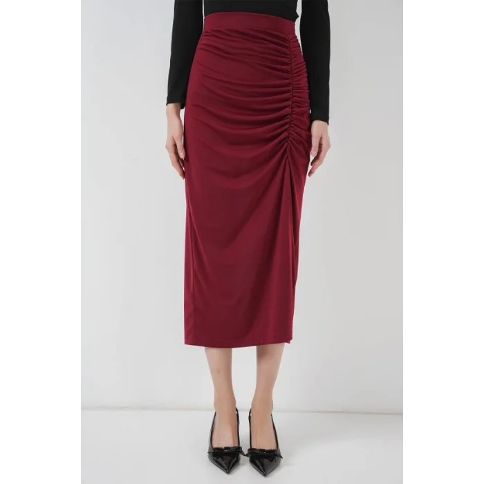 8033 Sandy Yırtmaçlı Etek - Bordo