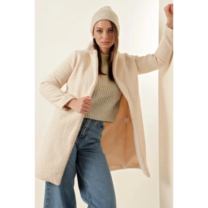 9082 Oversize Kaşe Kaban - Ekru