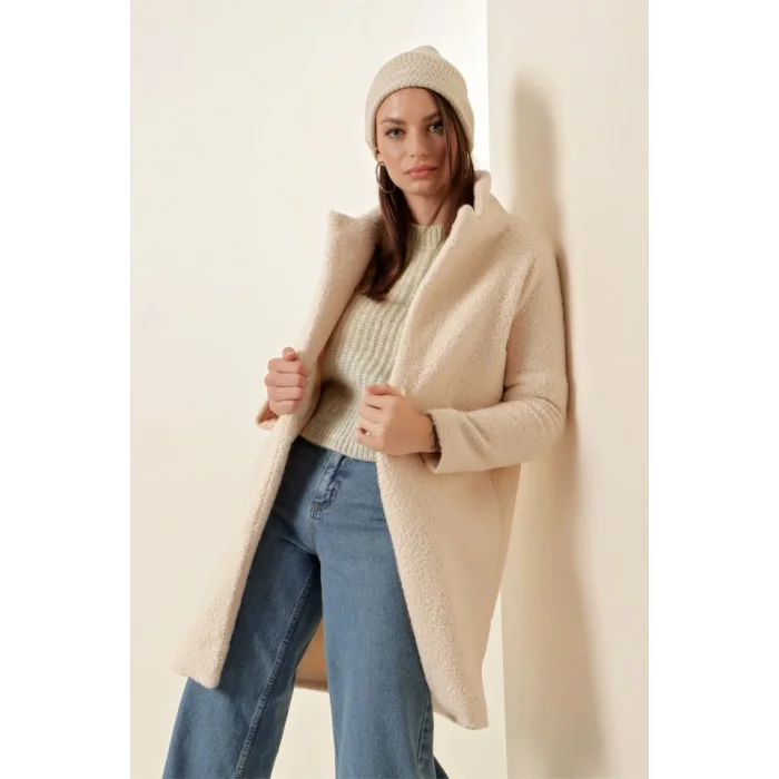 9082 Oversize Kaşe Kaban - Ekru