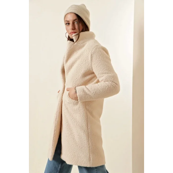 9082 Oversize Kaşe Kaban - Ekru