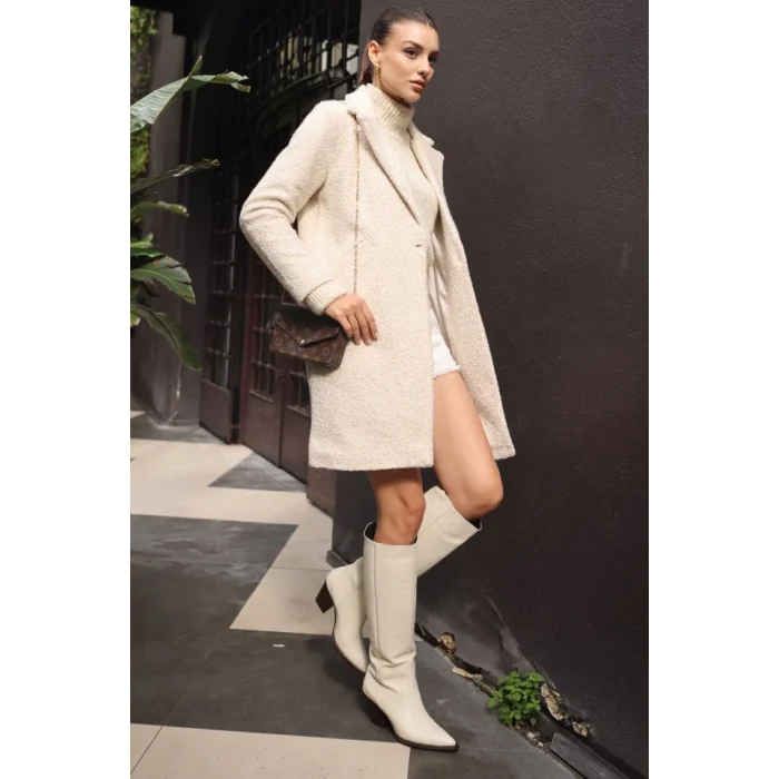 9082 Oversize Kaşe Kaban - M. Krem