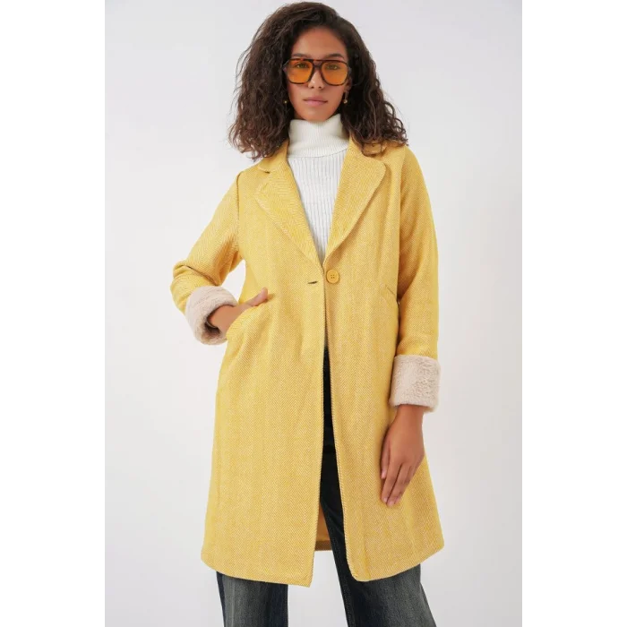 9085 Balık Sırtı Kaşe Kaban - B.Sarı