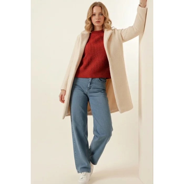 9085 Oversize Kaşe Kaban - M. Krem