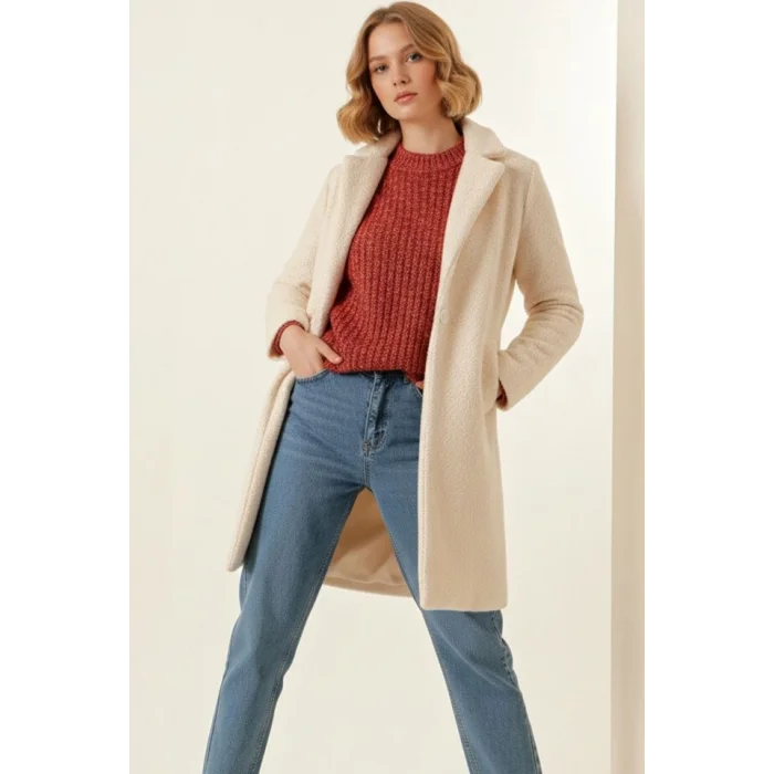 9085 Oversize Kaşe Kaban - M. Krem