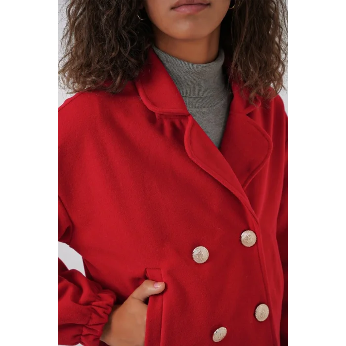 9117 Kruvaze Yaka Crop Ceket - Kırmızı