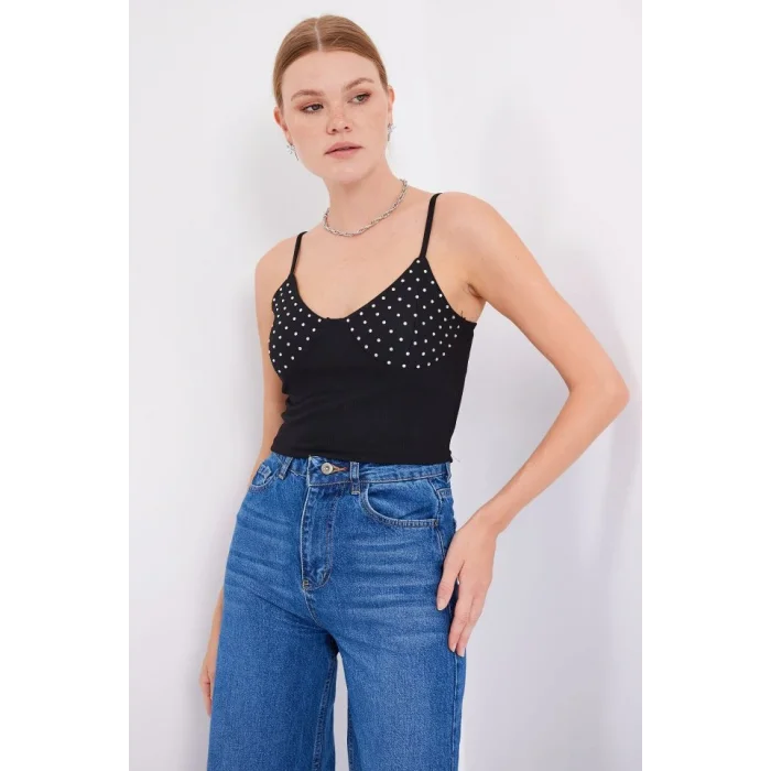 918 İp Askılı Crop Top - Siyah