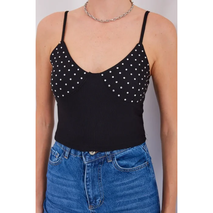 918 İp Askılı Crop Top - Siyah