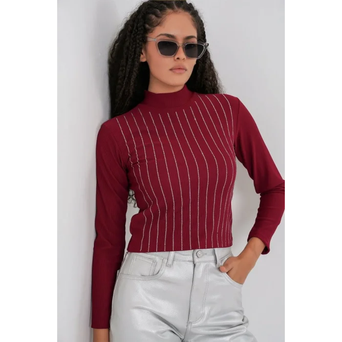 922 Taşlı Body - Bordo