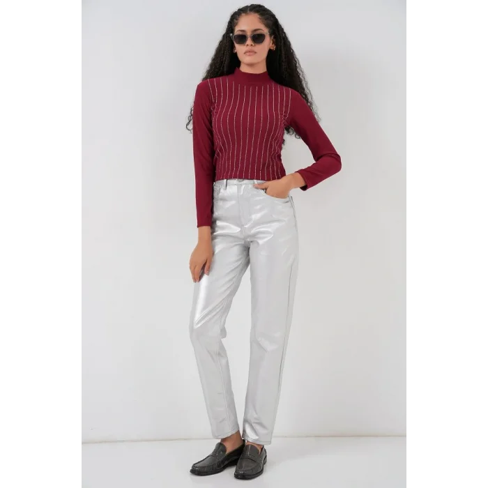 922 Taşlı Body - Bordo