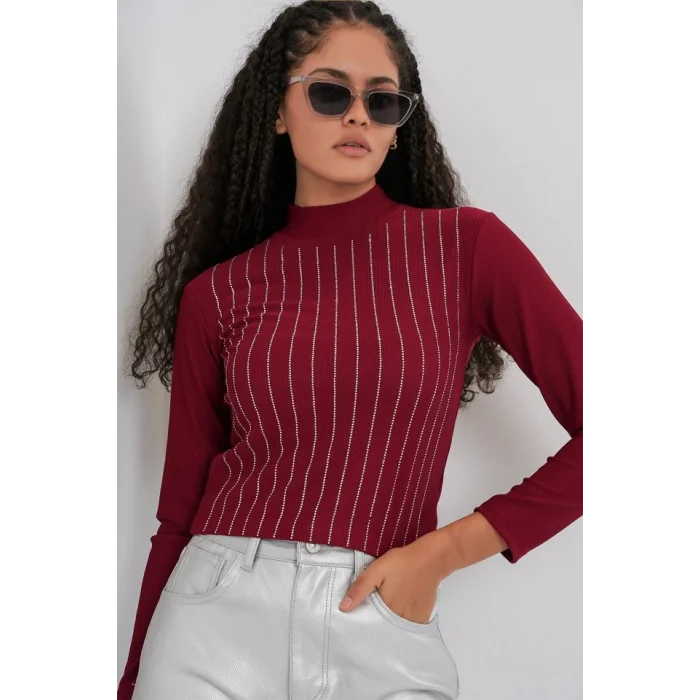 922 Taşlı Body - Bordo