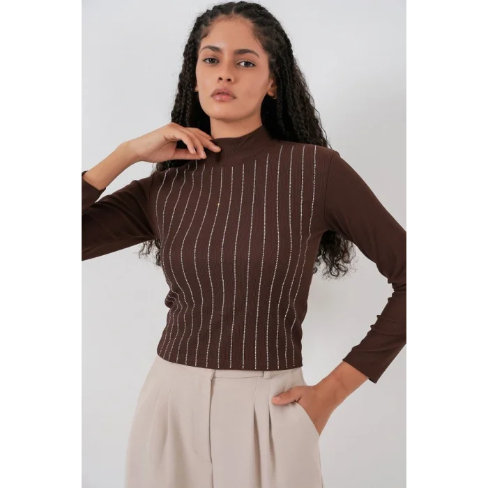 922 Taşlı Body - Kahverengi