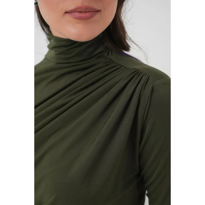 925 Büzgü Detaylı Sandy Bluz - Haki