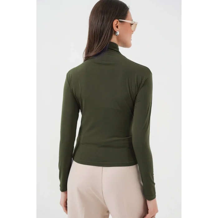 925 Büzgü Detaylı Sandy Bluz - Haki