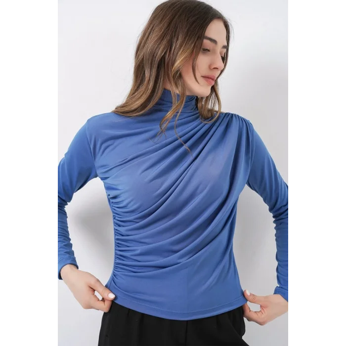 925 Büzgü Detaylı Sandy Bluz - İndigo