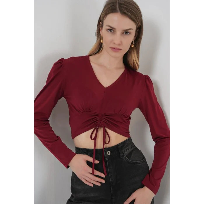 936 Sandy Crop Bluz - Bordo