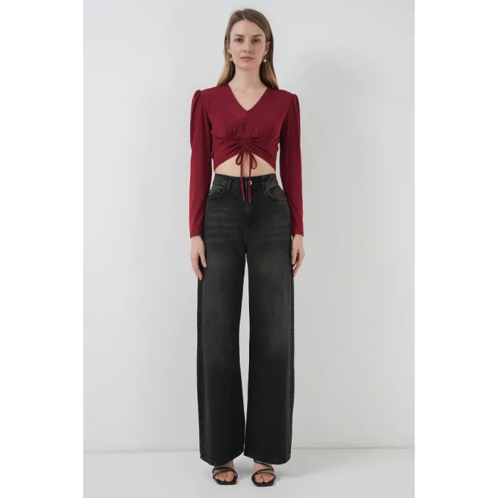 936 Sandy Crop Bluz - Bordo