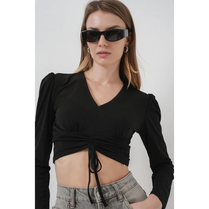 936 Sandy Crop Bluz - Siyah