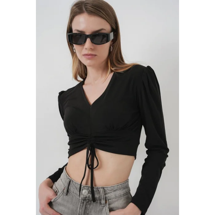 936 Sandy Crop Bluz - Siyah