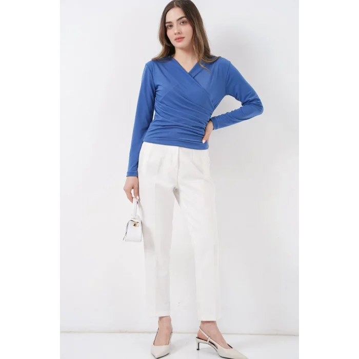 939 Anvelop Yaka Sandy Bluz - İndigo