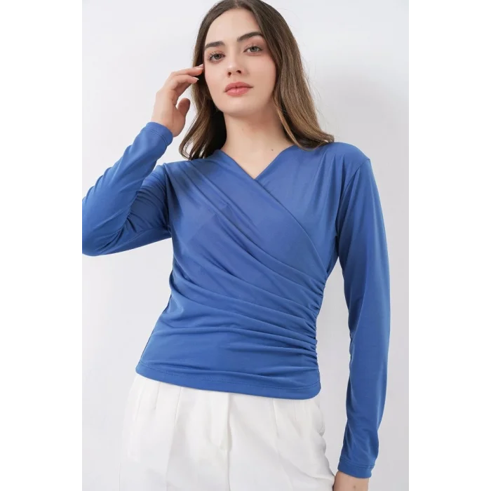 939 Anvelop Yaka Sandy Bluz - İndigo