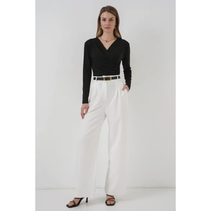 939 Anvelop Yaka Sandy Bluz - Siyah