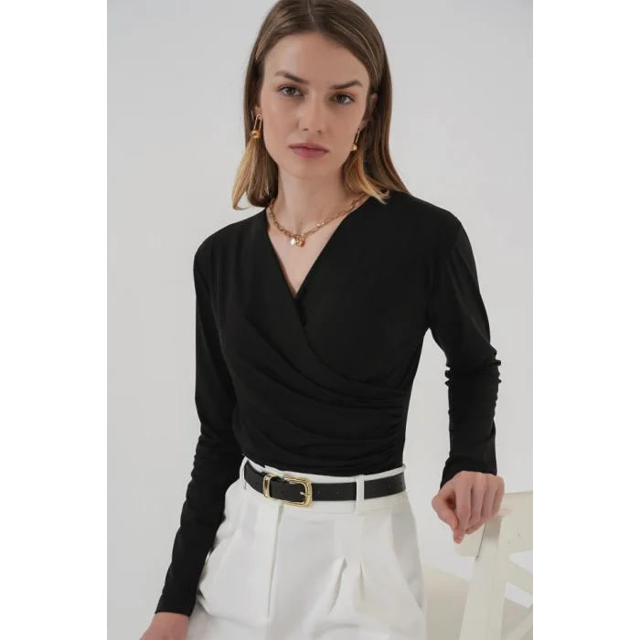 939 Anvelop Yaka Sandy Bluz - Siyah