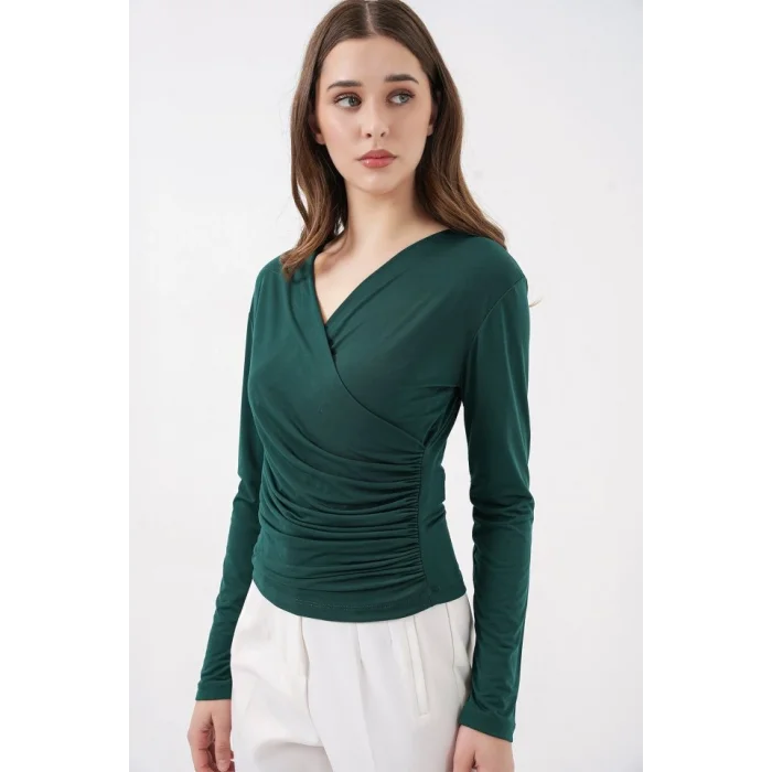 939 Anvelop Yaka Sandy Bluz - Zümrüt Yeşili