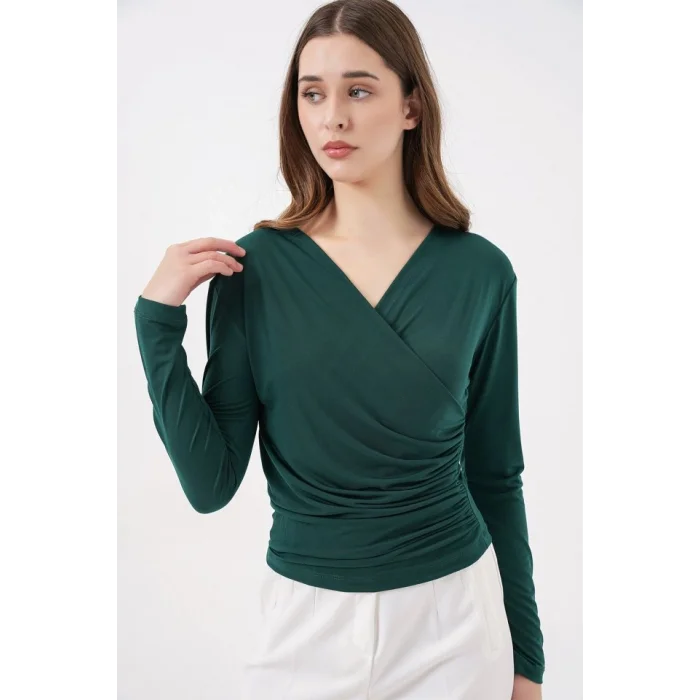 939 Anvelop Yaka Sandy Bluz - Zümrüt Yeşili