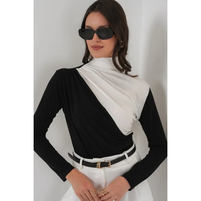 940 Büzgü Detaylı Sandy Bluz - Siyah