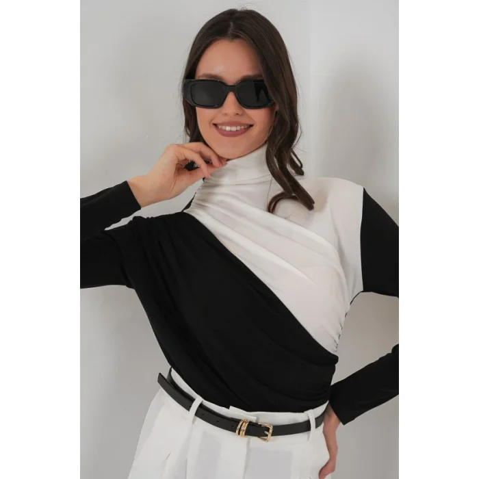 940 Büzgü Detaylı Sandy Bluz - Siyah