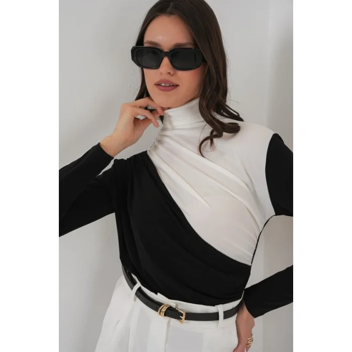 940 Büzgü Detaylı Sandy Bluz - Siyah