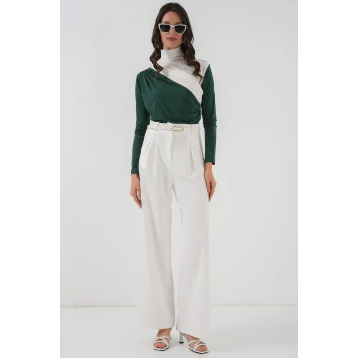 940 Büzgü Detaylı Sandy Bluz - Zümrüt Yeşili
